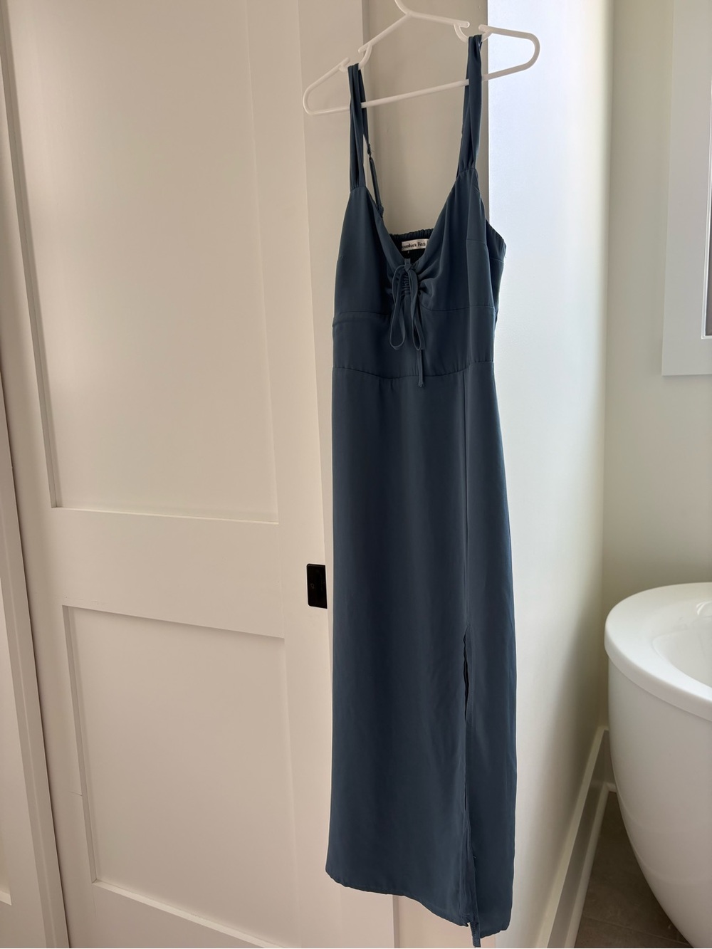Abercrombie & Fitch Navy Blue Slip Midi Dress with Tie Front